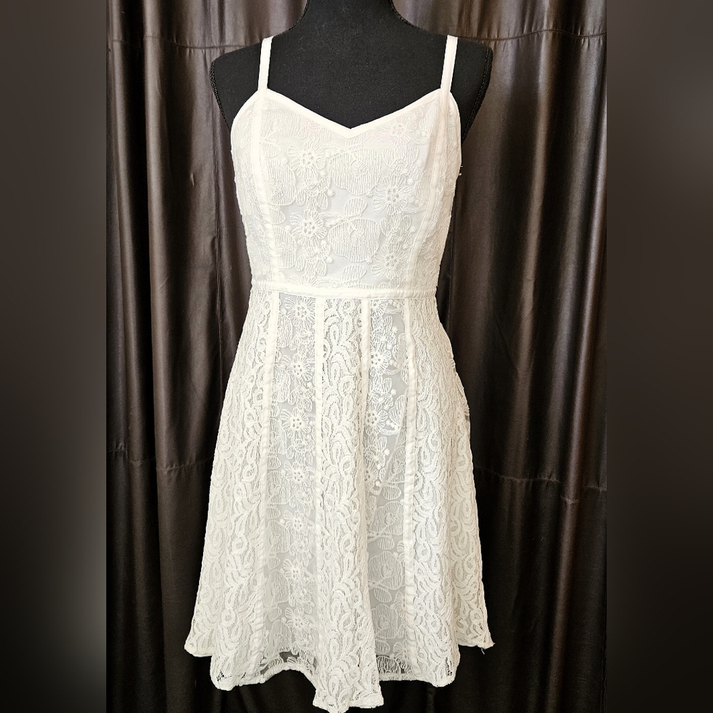 Forever 21 White Lace Mini Fit and Flare Skater Sundress - Size SMALL - Picture 3 of 11